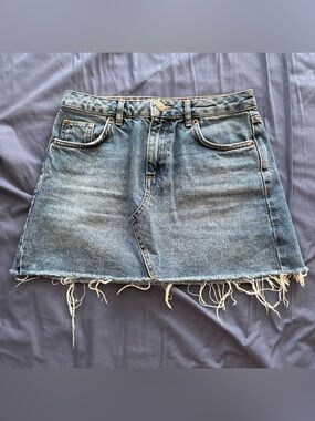 Classic Blue Denim Mini Skirt with Raw Hem